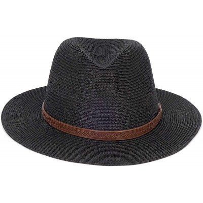 Sun Hats Womens Foldable Summer Straw Hat Beach Cap Fedora Sun Beach hat UPF50+ - Fashion Black - CY18O739D59 $16.62