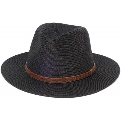 Sun Hats Womens Foldable Summer Straw Hat Beach Cap Fedora Sun Beach hat UPF50+ - Fashion Black - CY18O739D59 $16.62