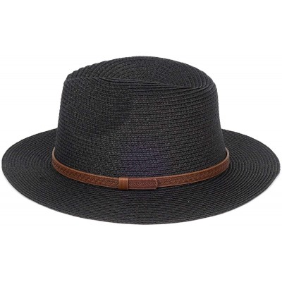 Sun Hats Womens Foldable Summer Straw Hat Beach Cap Fedora Sun Beach hat UPF50+ - Fashion Black - CY18O739D59 $16.62