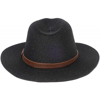 Sun Hats Womens Foldable Summer Straw Hat Beach Cap Fedora Sun Beach hat UPF50+ - Fashion Black - CY18O739D59 $16.62