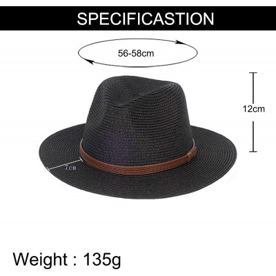 Sun Hats Womens Foldable Summer Straw Hat Beach Cap Fedora Sun Beach hat UPF50+ - Fashion Black - CY18O739D59 $16.62