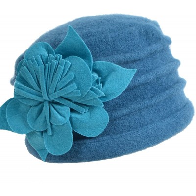 Bucket Hats Women's Wool Dress Church Cloche Hat Bucket Winter Floral Hat - Floral-turquoise - C412MY37V0R $16.88