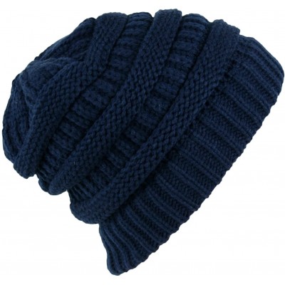 Skullies & Beanies Winter Warm Thick Cable Knit Slouchy Skull Beanie Cap Hat - Navy Blue - CQ126RND9JT $9.30