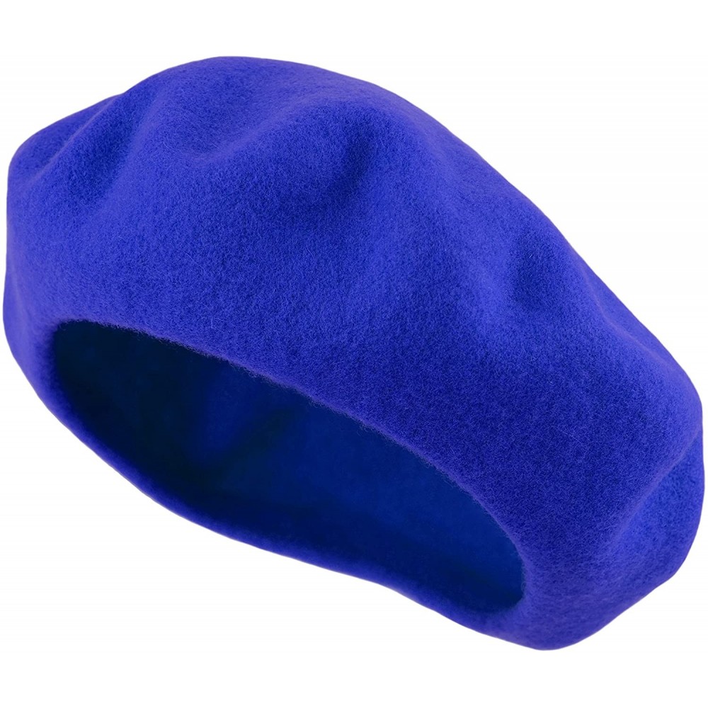 Berets Traditional Women's Men's Solid Color Plain Wool French Beret One Size - Royal Blue - CZ189YICHZW $10.28