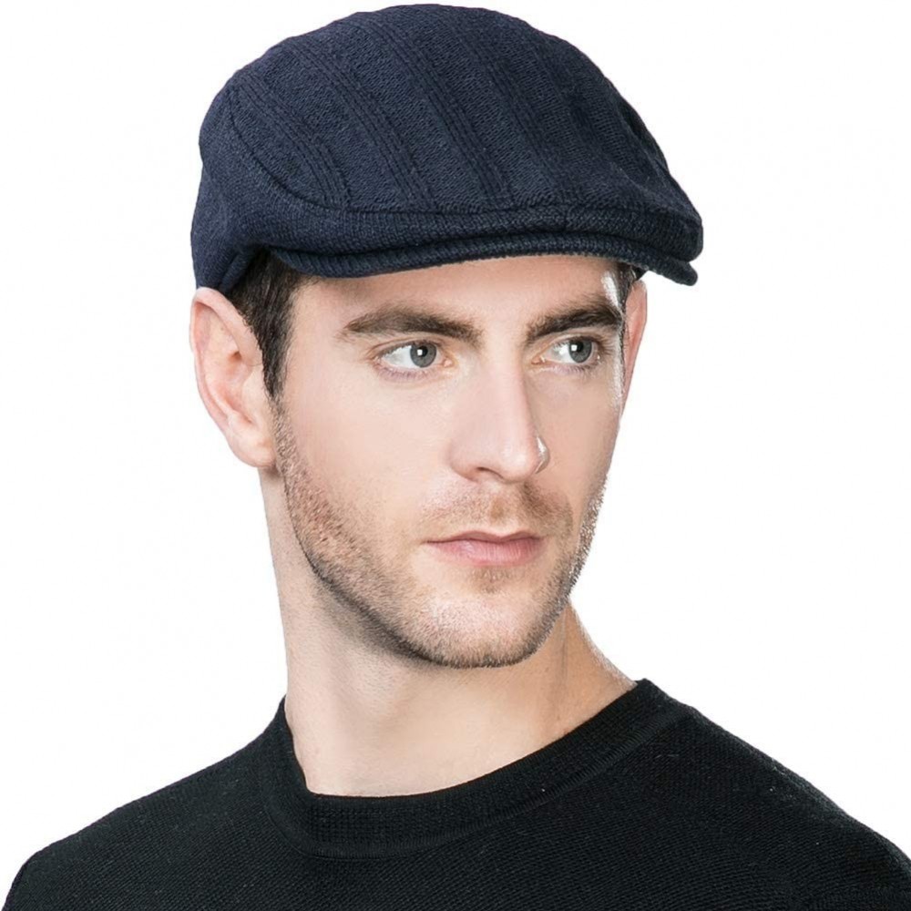 Newsboy Caps Mens Wool Newsboy Cap Fitted Winter Irish Flat Cap - Navy69148 - CB18IL98QN6 $24.21