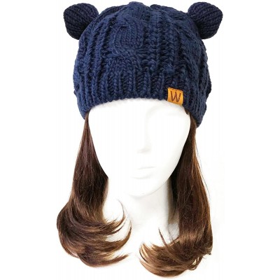 Skullies & Beanies Winter Warm Cable Knit Cat Ears Beanie - Blue - CT180GCG3GT $11.33