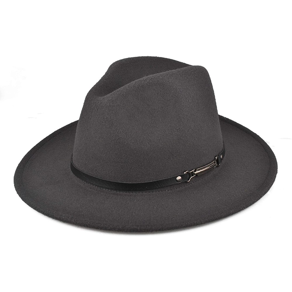 Fedoras Womens Felt Fedora Hat- Wide Brim Panama Cowboy Hat Floppy Sun Hat for Beach Church - Gray - C018NAX4EOL $17.10