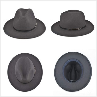 Fedoras Womens Felt Fedora Hat- Wide Brim Panama Cowboy Hat Floppy Sun Hat for Beach Church - Gray - C018NAX4EOL $17.10