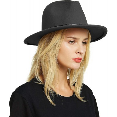 Fedoras Womens Felt Fedora Hat- Wide Brim Panama Cowboy Hat Floppy Sun Hat for Beach Church - Gray - C018NAX4EOL $17.10