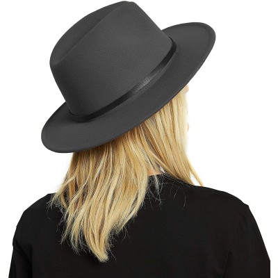 Fedoras Womens Felt Fedora Hat- Wide Brim Panama Cowboy Hat Floppy Sun Hat for Beach Church - Gray - C018NAX4EOL $17.10