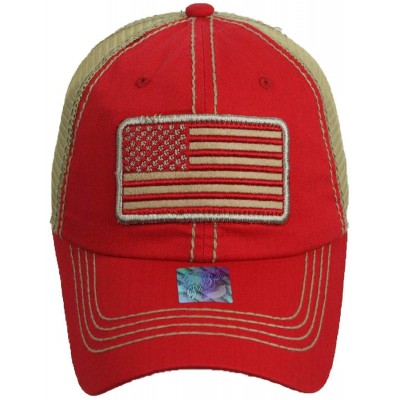 Baseball Caps US Flag Baseball Cap USA Mesh Trucker Fashion Hipster Golf Hiking Camping Hat - Red - CS18U3NUQGZ $15.52