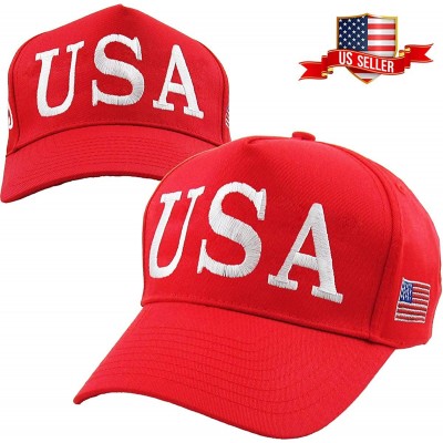 Baseball Caps Make America Great Again Our President Donald Trump Slogan with USA Flag Cap Adjustable Baseball Hat Red - CO12...