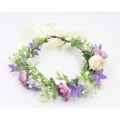 Headbands Flower Garland Crown Wreath Boho Floral Headband Halo Headpiece with Adjustable Ribbon for Wedding Party (13) - CZ1...