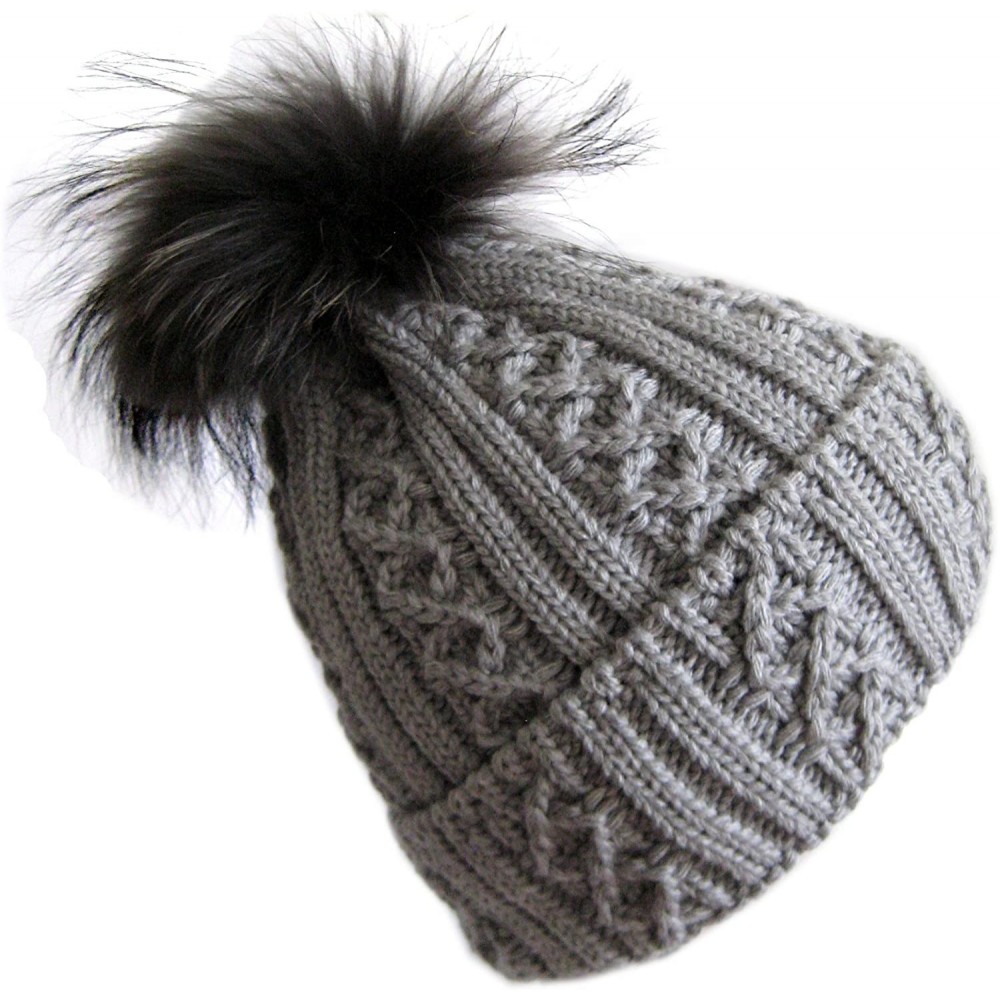 Skullies & Beanies Winter Women Asian Raccoon Pom Beanie Hat M-2013-340RN - Gray - C311KBGFPG9 $30.04