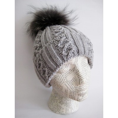 Skullies & Beanies Winter Women Asian Raccoon Pom Beanie Hat M-2013-340RN - Gray - C311KBGFPG9 $30.04