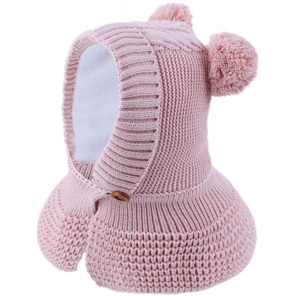 Skullies & Beanies Toddler Baby Fleece Lined Winter Hat Knit Windproof Hood Sarf Beanie - Pink - C618Z34H5AX $12.64