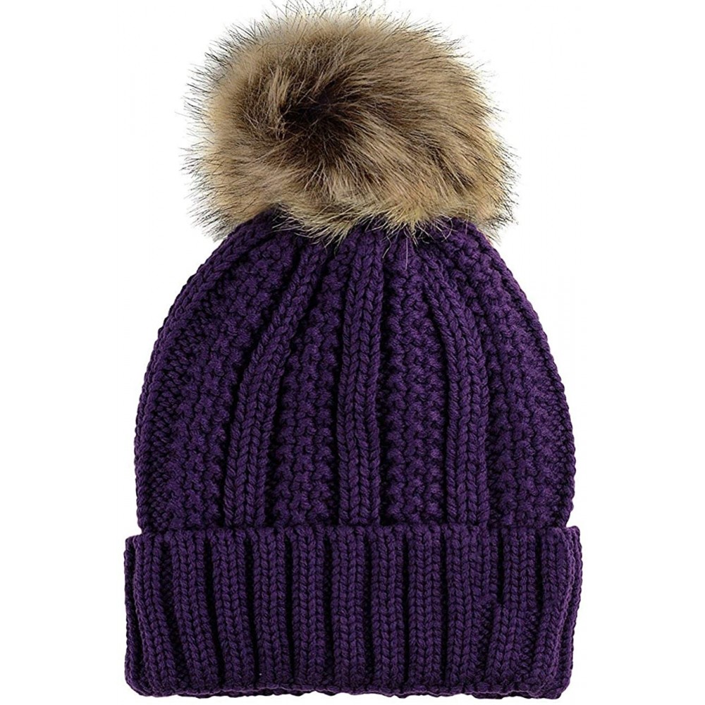 Skullies & Beanies Women's Winter Pom Pom Beanie Ski Knitted Hat in Fall Winter - Navy - CX18L9C28UG $8.00