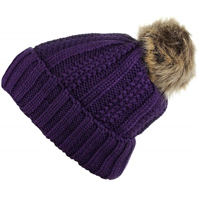 Skullies & Beanies Women's Winter Pom Pom Beanie Ski Knitted Hat in Fall Winter - Navy - CX18L9C28UG $8.00