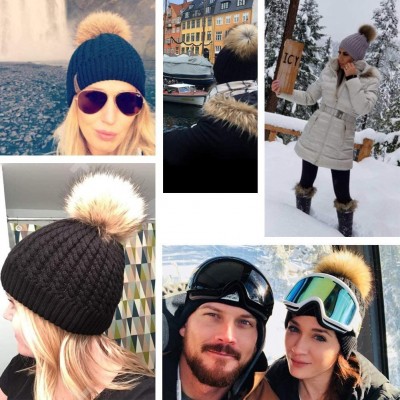 Skullies & Beanies Women's Winter Pom Pom Beanie Ski Knitted Hat in Fall Winter - Navy - CX18L9C28UG $8.00