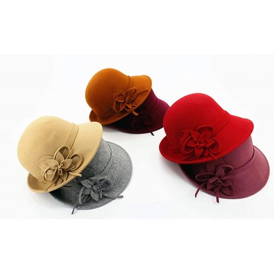 Fedoras Women's Floral Trimmed Wool Blend Cloche Winter Hat - Model B - Red - C9188TM4ZN7 $23.32