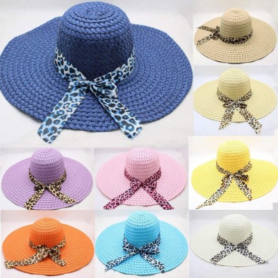 Sun Hats Sunhat for Women - Elegant Leopard Bowknot Folding Beach Cap Big Brim Straw Hat Sunshade Floppy Wide Brim Hats - CV1...