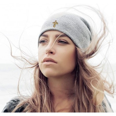 Skullies & Beanies Custom Slouchy Beanie Cone Cross Shadow Brown & Tan Embroidery Cotton - Red - CQ18A58MUEO $13.72