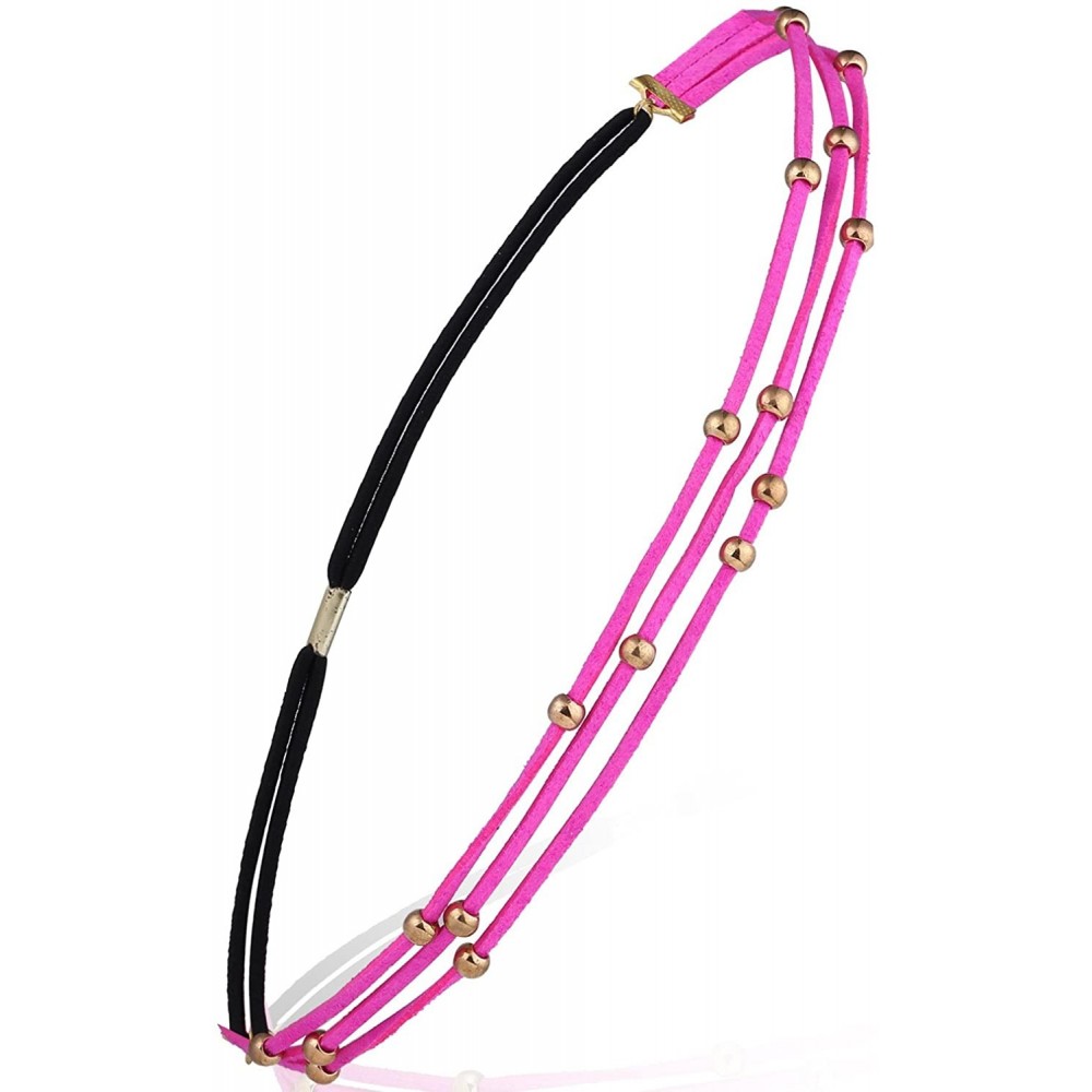 Headbands Women's Neon Rose Stretch Velvet Gold Beads Bling Headband(C27) - CC186ZSQYM2 $25.32