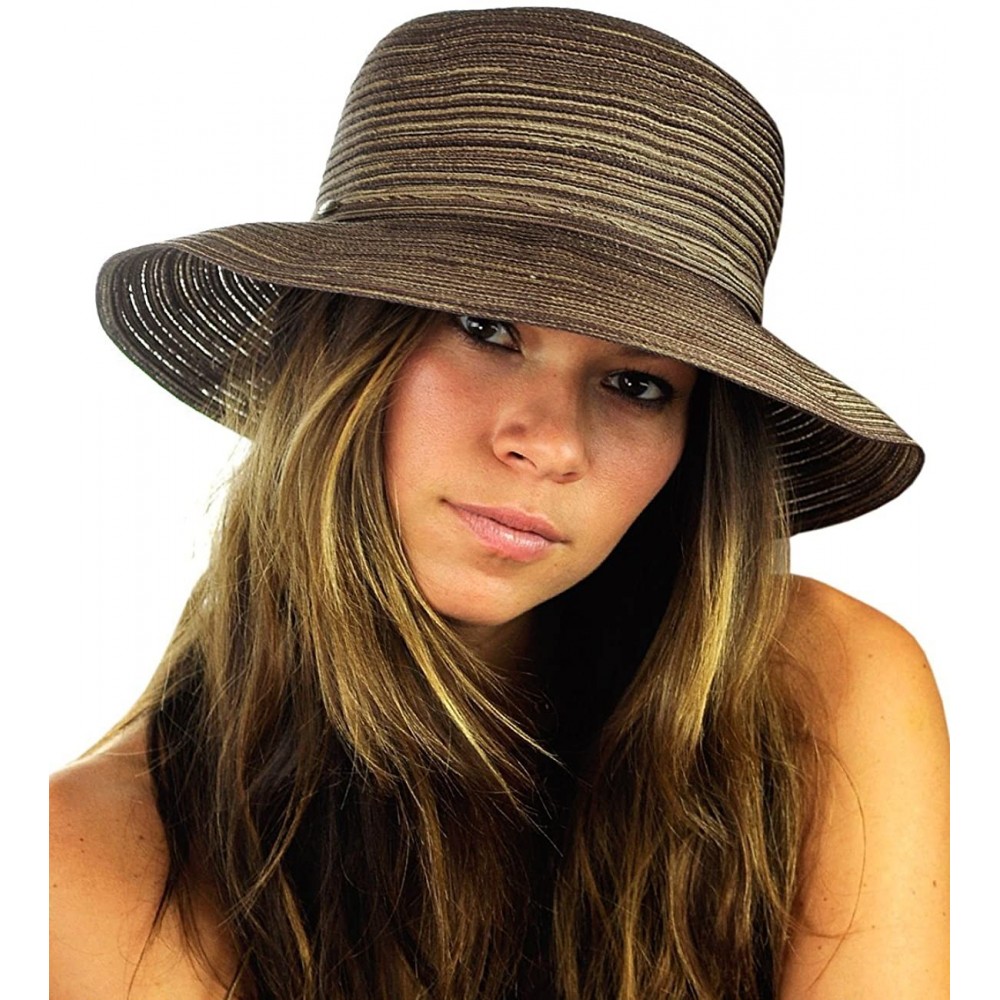 Sun Hats Spring Summer Multicolor Weaved Ribbon Floppy Brim Sun Hat - Brown - CP12E37N0IV $11.05