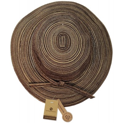 Sun Hats Spring Summer Multicolor Weaved Ribbon Floppy Brim Sun Hat - Brown - CP12E37N0IV $11.05