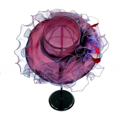 Sun Hats Women Organza Kentucky Derby Hat Tea Party Hat Women Church Hats Women Ruffles Wedding Hat - Type 2 - Burgundy - CY1...