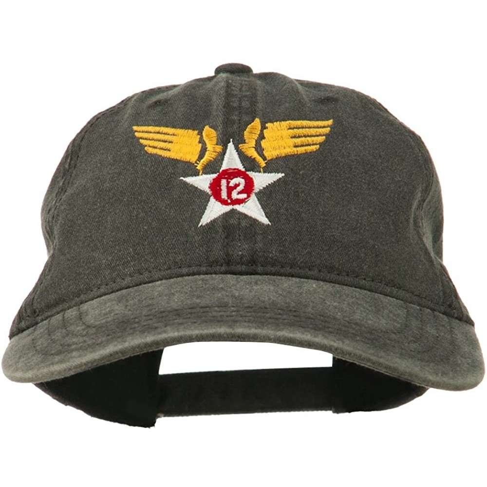 Baseball Caps 12th Air Force Badge Embroidered Washed Cap - Black - CB11QLM5DMX $21.88