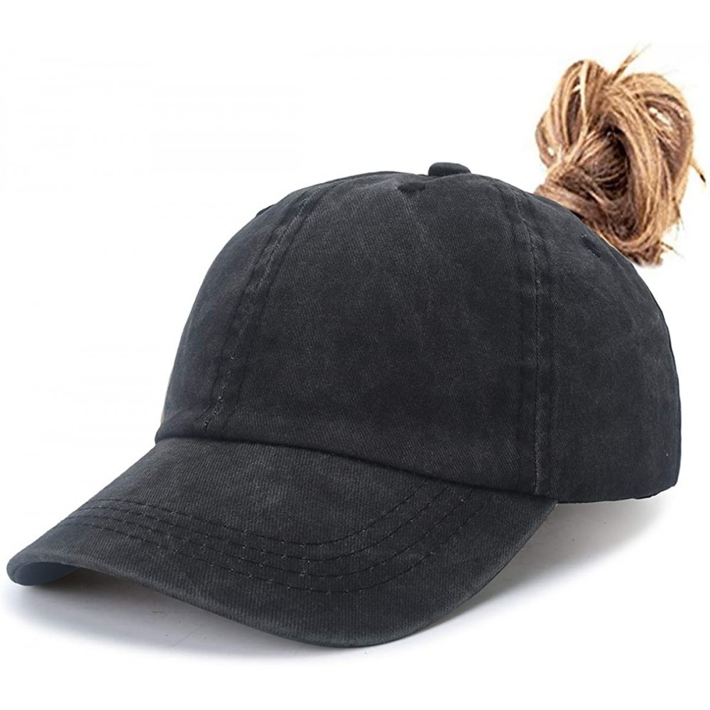 Baseball Caps Women Washed Cotton High Ponytail Baseball Cap - C01-black - CR18TCMZH43 $11.45