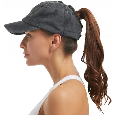 Baseball Caps Women Washed Cotton High Ponytail Baseball Cap - C01-black - CR18TCMZH43 $11.45