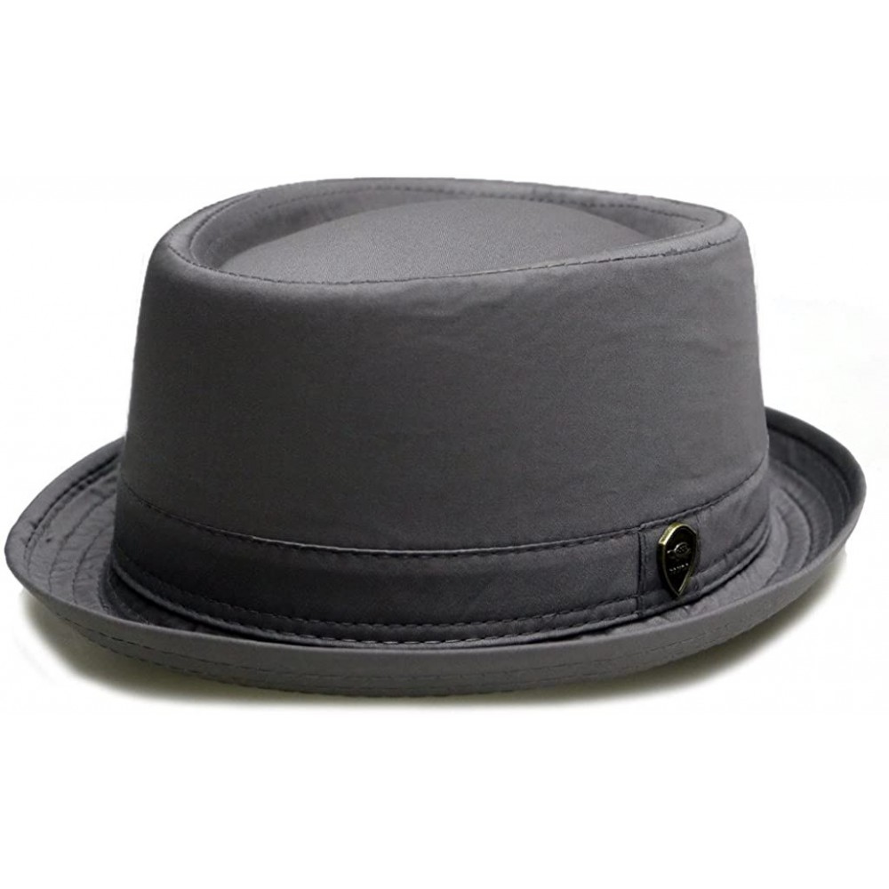 Fedoras Pmt112 Cotton Plain Porkpie with Self Band Fedora - 112 Light Grey - CF11XBKA8JP $12.74