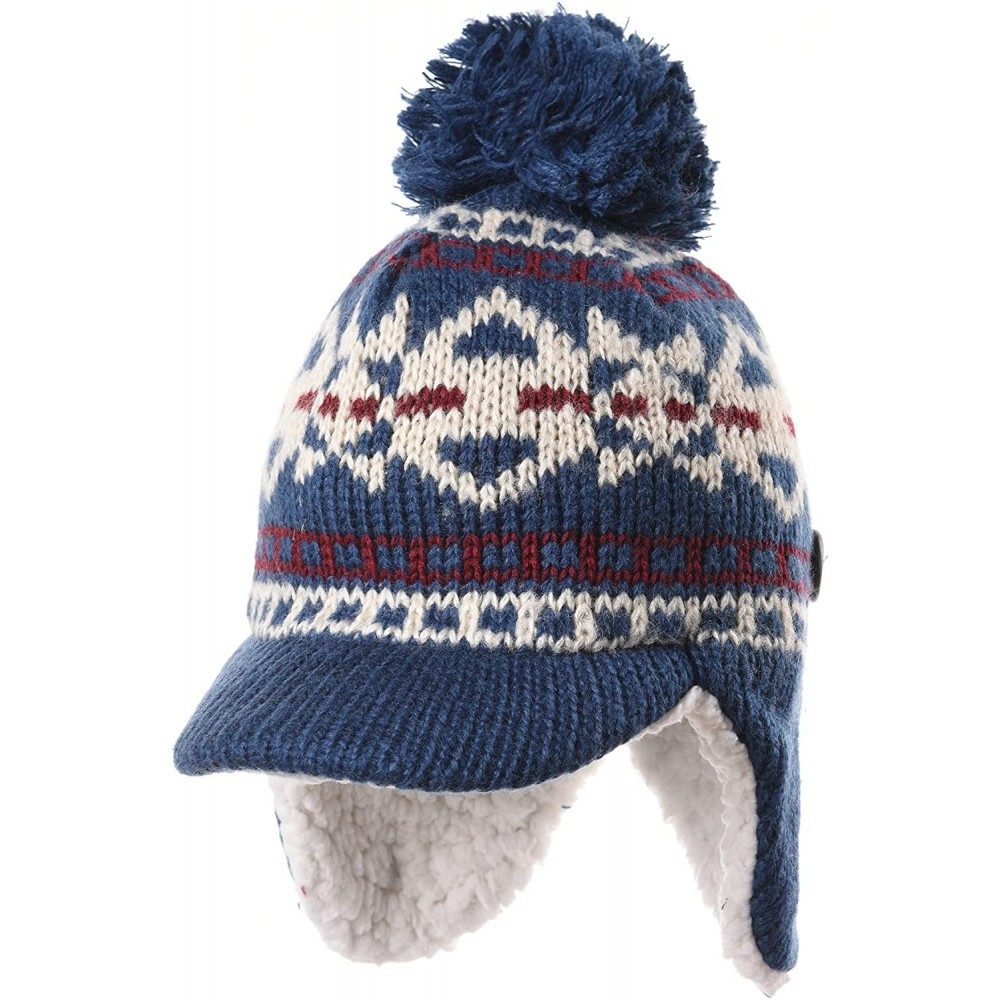 Skullies & Beanies Knit Fleece Fairs Isle Nordic Ear Flap Pom Beanie Hat DW7564 - Navy - CO12O2YR96N $27.70