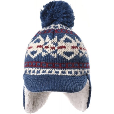 Skullies & Beanies Knit Fleece Fairs Isle Nordic Ear Flap Pom Beanie Hat DW7564 - Navy - CO12O2YR96N $27.70