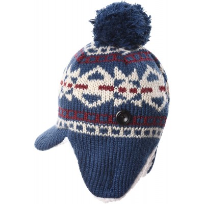 Skullies & Beanies Knit Fleece Fairs Isle Nordic Ear Flap Pom Beanie Hat DW7564 - Navy - CO12O2YR96N $27.70