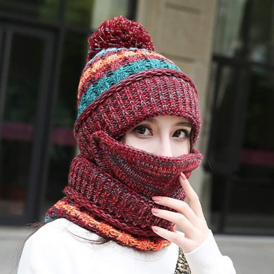 Skullies & Beanies Winter Knit Beanie Hat Skull Cap Neck Warmer Scarf Set for Women and Girls - Wine Red - C518ZGARDTI $17.30