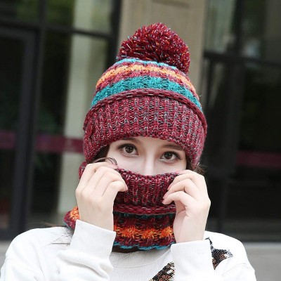 Skullies & Beanies Winter Knit Beanie Hat Skull Cap Neck Warmer Scarf Set for Women and Girls - Wine Red - C518ZGARDTI $17.30