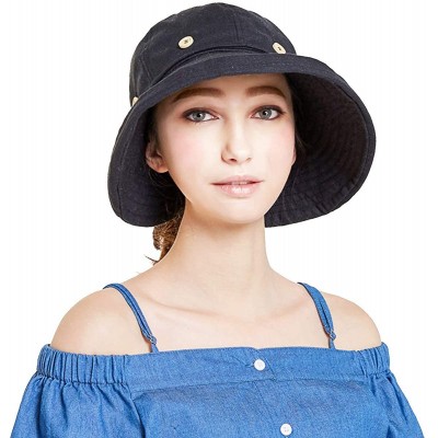 Bucket Hats Adjustable Outdoor Protection Foldable Ponytail - Black - CA18S4I73AK $10.18