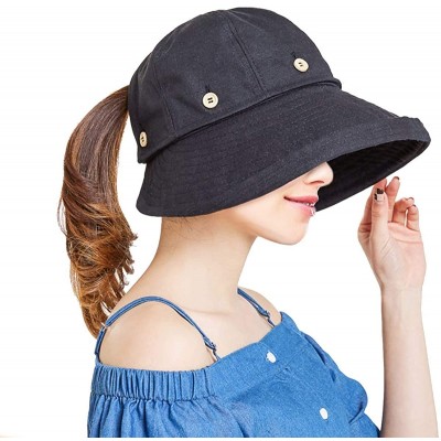 Bucket Hats Adjustable Outdoor Protection Foldable Ponytail - Black - CA18S4I73AK $10.18