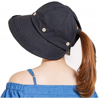 Bucket Hats Adjustable Outdoor Protection Foldable Ponytail - Black - CA18S4I73AK $10.18