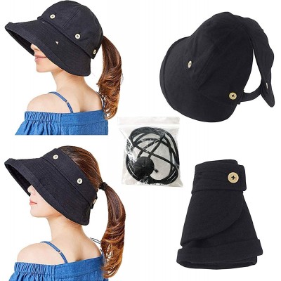 Bucket Hats Adjustable Outdoor Protection Foldable Ponytail - Black - CA18S4I73AK $10.18