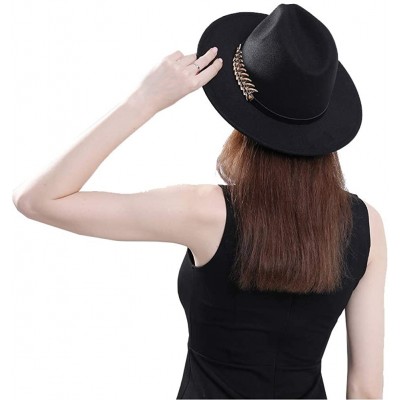 Fedoras Women's Wide Brim Fedora Panama Hat with Metal Belt Buckle - Coffee-1 - CW18N77ETCO $16.59