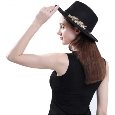 Fedoras Women's Wide Brim Fedora Panama Hat with Metal Belt Buckle - Coffee-1 - CW18N77ETCO $16.59