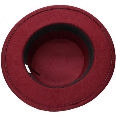 Fedoras Women Men Vintage 100% Wool Wide Brim Bowler Hat Skull Bead Leather Band (57cm/Adjust) - Rose Red - CR18ME8MNZ7 $24.67