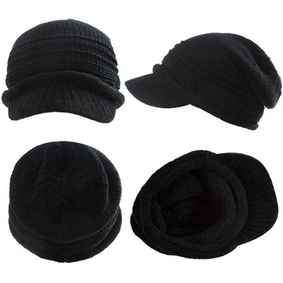 Skullies & Beanies Womens Knit Newsboy Cap Warm Lined Winter Hat 100% Soft Acrylic with Visor - 89265_black - CN189E7T9O3 $17.81