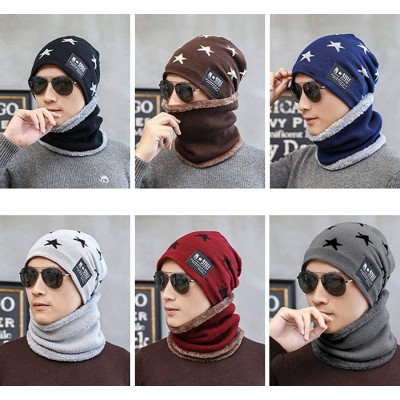 Skullies & Beanies Winter 2-Pieces Knitted Beanie Hat Neck Warmer Scarf Set Fleece Lining Elastic Skull Cap for Adult and Chi...