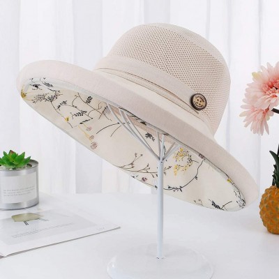 Sun Hats Women Mesh Sun Hats Summer Beach UV Protection UPF Packable Wide Brim Chin Strap - Yellowish-beige - CI18RYTO4T0 $12.65