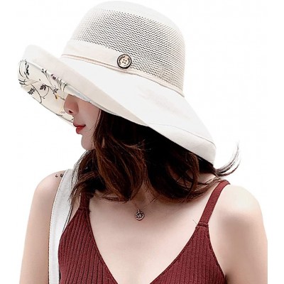 Sun Hats Women Mesh Sun Hats Summer Beach UV Protection UPF Packable Wide Brim Chin Strap - Yellowish-beige - CI18RYTO4T0 $12.65